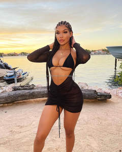 Bikini de tres puntos de estilo europeo y americano, traje de baño pequeño de color sólido con lazo en el pecho, Tanga sexy, novedad de 2023 - Product Image 6