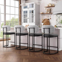 Tabourets de bar modernes à cadre en fer, dossier en tissu, siège en cuir PU, chaises de bar pour îlot de cuisine, base en métal