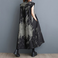 Nouvelle Robe Longue Femme 2026 Imprimé Foncé Col Montant Sans Manches Coupe Évasée Boutonnée Devant Style Coréen Gothique Abstrait Ample Été Vente en Gros