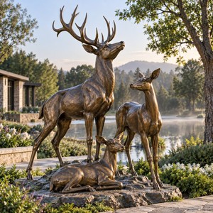 Statue <span class=keywords><strong>de</strong></span> cerf couché, <span class=keywords><strong>tête</strong></span> levée, en bronze grandeur nature, sculpture <span class=keywords><strong>de</strong></span> cerf et <span class=keywords><strong>de</strong></span> femelle cerf - Product Image 4