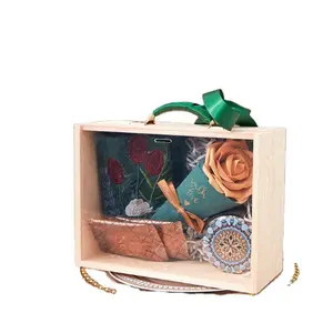 Caja de regalo de boda de estilo europeo personalizada, con tapa deslizante acrílica, caja de tazas de madera