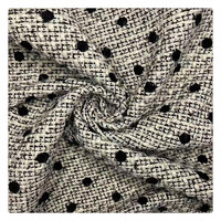 Tissu Tweed à Pois Floqués Noir, Tissu Fantaisie Tissé à Pois Floqués pour Blazer, Jupe, Costume Femme, Personnalisé, En Stock