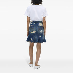 تنورة دينم زرقاء صغيرة مخصصة عالية الخصر غسلها ثقيلة رقعة دمرت ممزقة لطيف خمر ملابس الشارع للخريف الفتيات الساخنة - Product Image 3