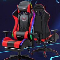 Chaise de jeu ergonomique en cuir de haute qualité, dossier haut, pivotant à 360°, inclinable avec éclairage LED RGB