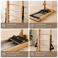 Lit à Échelle Pilates en Bois de Hêtre Double Rail Coulissant Multifonctionnel pour Yoga Gym et Sculpture du Corps