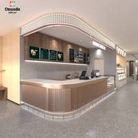 Mobilier de café personnalisé haut de gamme |   Comptoir de bar à café élégant en MDF et verre trempé |   Éclairage LED moderne, écologique et robuste