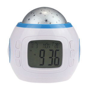 Starry Sky <b>Projection</b> Alarm Clock Touch Control Round Night <b>Light</b> For Children Sleep Aid USB Powered White - Product Image 3