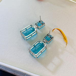 <span class=keywords><strong>Orecchini</strong></span> Pendenti <span class=keywords><strong>Rettangolari</strong></span> in <span class=keywords><strong>Argento</strong></span> Sterling 925 con Tormalina Paraiba Blu Sintetica - Product Image 5