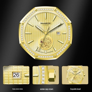 Caja de Reloj de Acero Inoxidable de 42 mm con Logotipo Personalizado OEM, Miyota 8215, Reloj Cuadrado Automático Vintage Dorado para Hombre, Relojes con Diamantes Naturales - Product Image 3