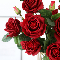 AL-8471 fleurs roses artificielles pour mariage tige unique 3 têtes toucher réel Rose revêtement Latex fleur de soie très réaliste