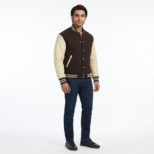 Blouson universitaire de baseball en gros, style streetwear, à col montant, vierge et tendance - Product Image 1