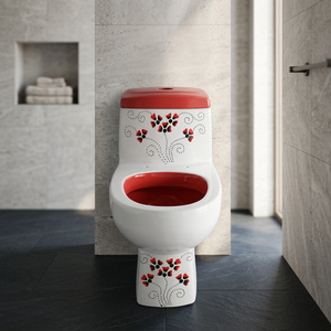 WC monobloc moderne en céramique, design en bois blanc bicolore, avec double chasse d'eau pour salle de bain - Product Image 5