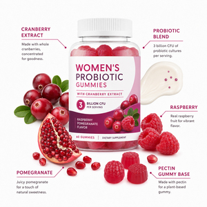 Gommes végétaliennes bio, faibles en sucre, probiotiques, antioxydantes, sans gluten, 60 unités, extrait de canneberge pour la digestion et la santé des femmes adultes - Product Image 4