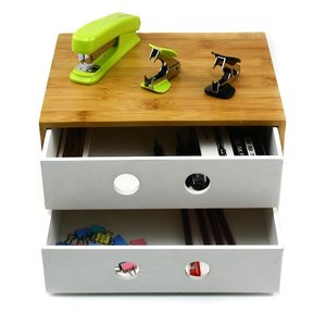 Minimalism three tiers Small Storage Container Mini Bamboo desk organizer with 2 drawers