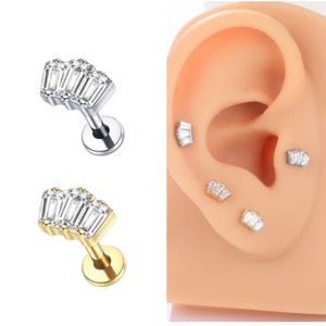 Piercing d'oreille unisexe en zircon, vis en titane 1.2*8mm à filetage interne, serti à griffes, en acier inoxydable, bijou de mode - Product Image 3