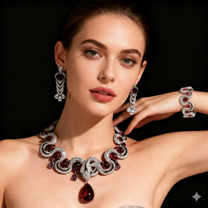 Set di Gioielli Medusa <span class=keywords><strong>Serpente</strong></span> a Due Teste, Collana, Orecchini, Bracciale e <span class=keywords><strong>Anello</strong></span> con Rubino Rosso Sangue di Piccione in Stile Gotico per Donne - Product Image 1