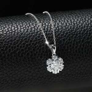 Romantique neige fleur 2ct coupe ronde moissanite pendentif lune argent flocon de neige collier pack