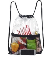 Sac de toilette unisexe en PVC transparent, souple, étanche, pour voyage, avec cordon de serrage personnalisé, poche zippée, idéal pour la plage - Vente chaude