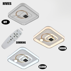 Hiện đại Vòng <span class=keywords><strong>LED</strong></span> trần ánh sáng hình chữ nhật Acrylic trong màu đen trắng Dimmable cho phòng khách phòng ngủ kích thước lớn với Chrome cơ sở - Product Image 3