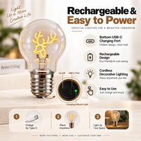 Ampoule LED rechargeable en plastique DC E40 en gros, motif LED personnalisé, lumière décorative sans fil USB-C pour cadeau d'anniversaire