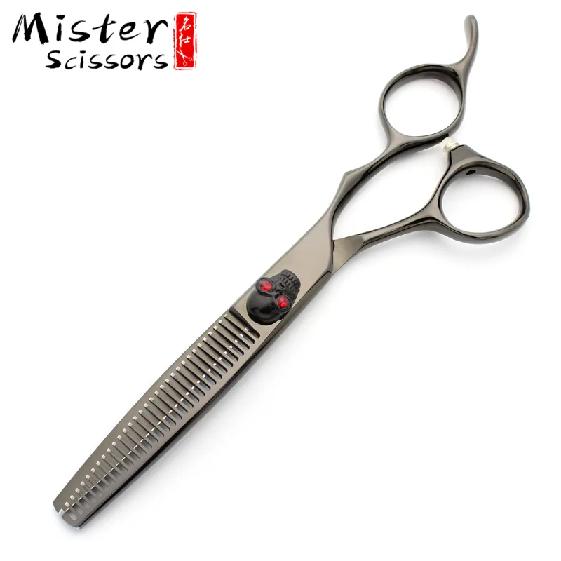 Professional Barber Hair Thinning Scissors Black Titanium Coated Skull Screw 15% Thinning Rate
