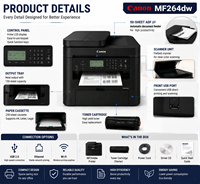 Imprimante multifonction laser sans fil A4 reconditionnée MF264DW avec fonctions de copie, numérisation et réseau pour bureau