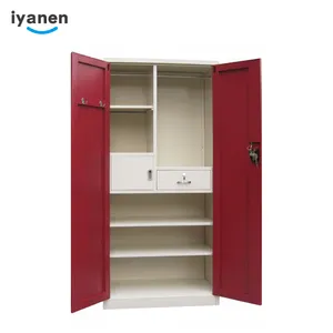 Iyanen 2 Deur En 2 Lade Rode Kleur Praktische Metalen Verticale Staande Fire-Proof Kleding En Opslag Garderobe Locker met Sleutels