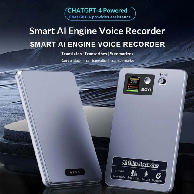 App Control New AI Smart Voice Recorder with ChatGPT MP3 64GB Card-type Aluminum Alloy Translation Transcription AI Note Taker