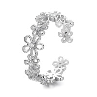 Perhiasan Elegan Perak Sterling S925 Cincin Bunga Dapat Disesuaikan CZ Daisy Floral Wanita Gaya Prancis Grosir
