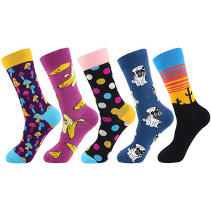 Chaussettes de sport colorées à motifs de champignons, bananes, cactus, points, chiens, mélange de coton, chaussettes amusantes pour hommes, chaussettes personnalisées - Product Image 1