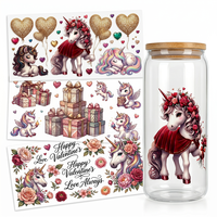 Étiquettes transparentes UV pour gobelets en verre, design tendance de dessins animés, prêtes à être expédiées, étiquettes en cristal pour gobelets à café