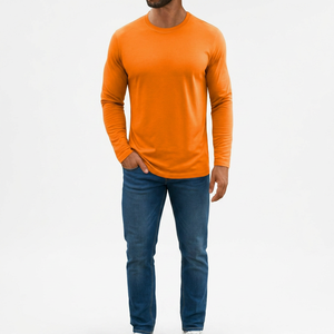 Camiseta de Manga Larga con Cuello Redondo para Hombre, Color Naranja, Corte Regular, Informal, Tejida, Color Sólido, Nuevo Modelo Personalizado, Fabricación ODM OEM, Venta al por Mayor - Product Image 1