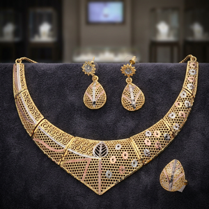 Wholesale 3 Tone Gold Plated Forming Short <b>Necklaces</b> Set, Multi Tone Filled Fashion Jewelry, Brass Tri Color Turkey Jewelry Set. - Product Image 1
