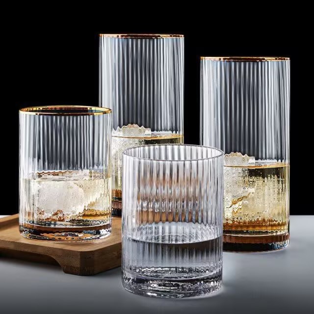 300ml glass water cup whiskey glass cup 10oz gold rim glasses