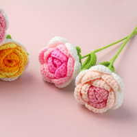 Buket bunga rajut bunga mawar buatan tangan grosir baru 2025 untuk hadiah Hari Ibu Hari Valentine