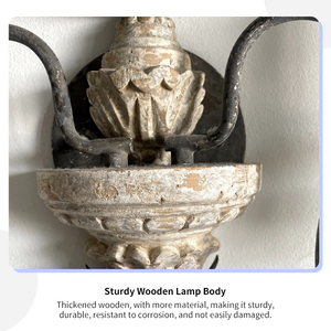 Applique murale française en bois et fer, style rétro sculpté, pour villa, salon, chambre <span class=keywords><strong>à</strong></span> coucher, lampe de chevet antique, design artistique, 2 têtes, type bougie - Product Image 4