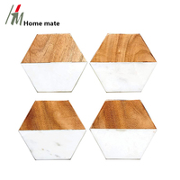 Dessous de verres en marbre blanc naturel, ensemble de 4 dessous de verre en bois manga, Style américain