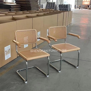 Mid Century <span class=keywords><strong>Silla</strong></span> de comedor moderna Marco cromado Asiento tapizado Breuer <span class=keywords><strong>Cesca</strong></span> <span class=keywords><strong>Silla</strong></span> trasera de ratán real - Product Image 5