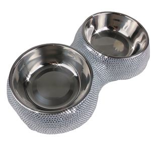 Aço inoxidável Premium Luxo Bling Rhinestone Duplo Cat <span class=keywords><strong>Pet</strong></span> Dog <span class=keywords><strong>Bowl</strong></span> - Product Image 1