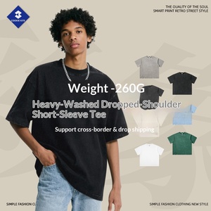 Camiseta Cai Xiang Island para Hombre, Primavera-Verano, 260G, 100% Algodón Lavado, Transpirable, Manga Corta, Estilo Retro Juvenil, Corte Holgado - Product Image 3
