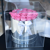 Roses conservées Logo personnalisé Infini immortel éternel pour toujours Roses conservées stabilisées dans une boîte ronde argentée