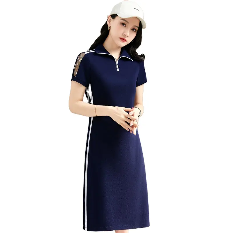 Women's sports jumpsuit slimming stand collar loose belly-covering short skirt mid-length casual dress