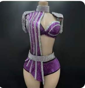 Nouvelle arrivée : <span class=keywords><strong>Combinaison</strong></span> pour femme scintillante avec diamants, découpes sexy, design unique et brillant pour la scène - Product Image 2