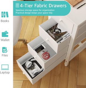 <strong>White</strong> Computer <strong>Desk</strong> with Drawers, 47" Reversible Writing <strong>Desk</strong> for Home Office Bedroom, Modern <strong>PC</strong> <strong>Desk</strong> with Fabric Drawers, <strong>White</strong> - Product Image 4