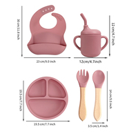 5 en 1 Jeunes Silicium Enfant BPA Libre Ensemble Vaisselle Avec Plateau Divisé Assiette Bol Bavoir Cuillère Fourchette Gobelet P