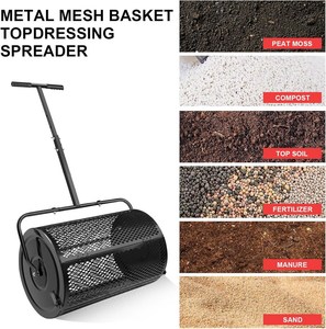 Épandeur de mousse de tourbe en acier moderne Rouleau d'habillage supérieur pour pelouse et jardin avec panier en treillis métallique - Product Image 2