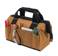 Sac à outils portable robuste sur site, en polyester résistant à l'eau, avec fermeture éclair, 15 poches, poids moyen, 13 pouces, marron