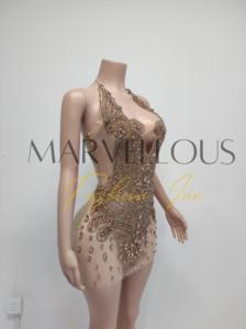 MF mode 2024 strass licou cou vert Applique scintillant maille voir à travers Sexy robe à paillettes femmes fête nuit - Product Image 5