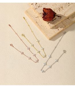S925 Sterling Silver dainty three flower zircon <b>bracelet</b> delicate silver chain adjustable thin charm <b>bracelet</b> for women - Product Image 5
