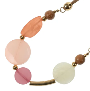 Collar de Cuentas de Resina y Madera Estilo Pastel, Cadena de Cuero Ajustable, Joyería Boho Casual para Mujer - Product Image 3